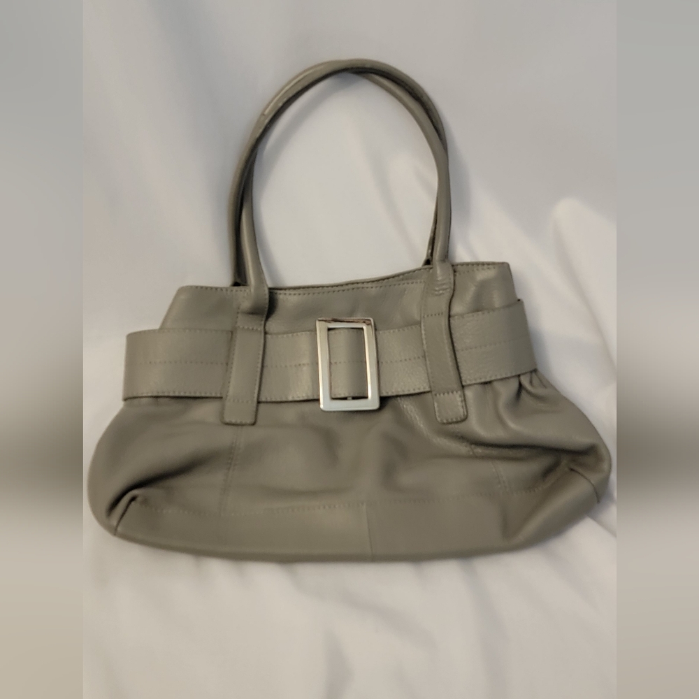 Alfani Gray Leather Handbag with Silver Buckle